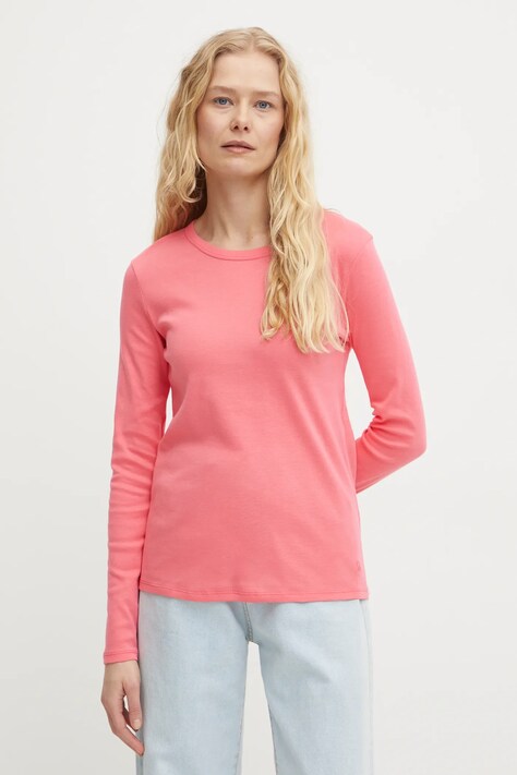 United Colors of Benetton longsleeve din bumbac culoarea roz, 3GA2E16F9