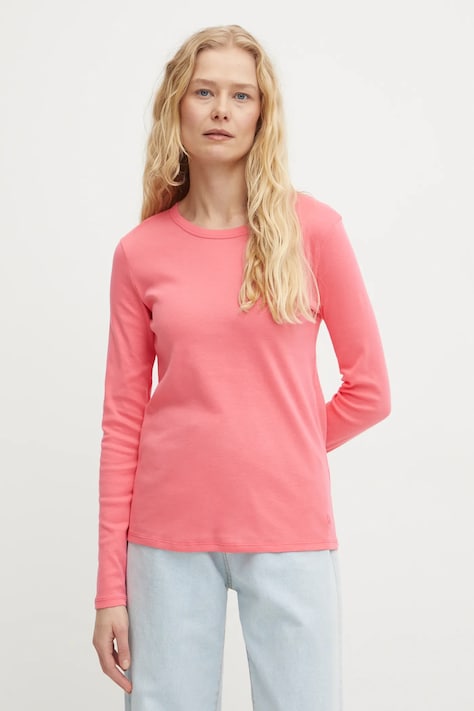 Βαμβακερή μπλούζα με μακριά μανίκια United Colors of Benetton χρώμα: ροζ, 3GA2E16F9