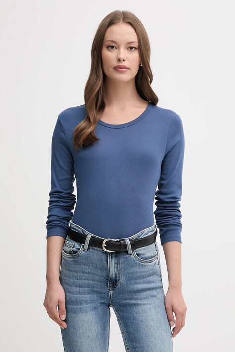 United Colors of Benetton longsleeve bawełniany kolor niebieski 3GA2E16F9