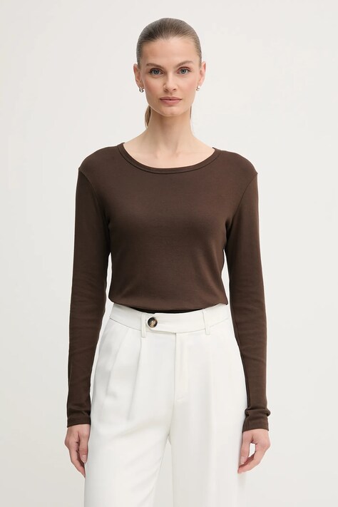 United Colors of Benetton longsleeve bawełniany kolor brązowy 3GA2E16F9