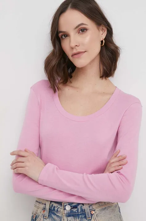 Βαμβακερή μπλούζα με μακριά μανίκια United Colors of Benetton χρώμα: ροζ