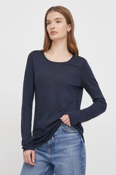 Tričko s dlhým rukávom Sisley dámsky, tmavomodrá farba