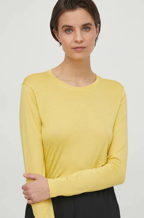 Tričko s dlouhým rukávem Sisley žlutá barva