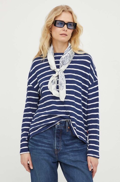 Levi's longsleeve din bumbac culoarea albastru marin
