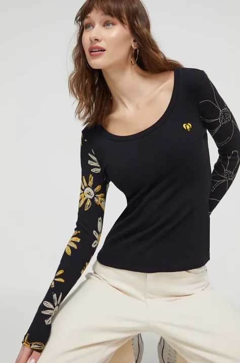 Majica z dolgimi rokavi Desigual ženski, črna barva