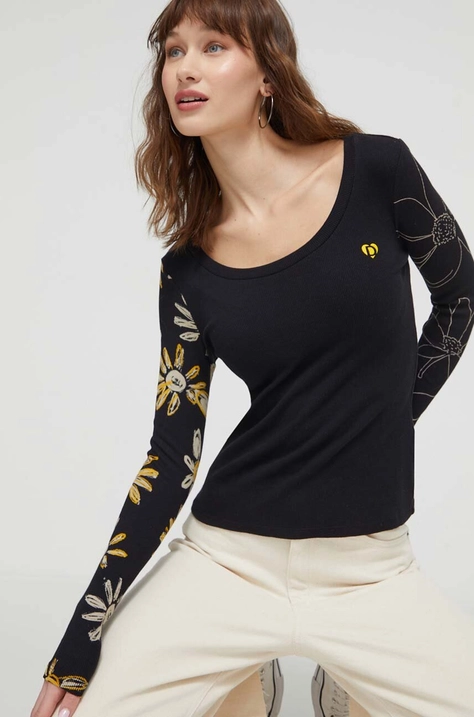 Longsleeve Desigual χρώμα: μαύρο