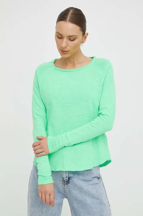 Bavlněné tričko s dlouhým rukávem American Vintage zelená barva