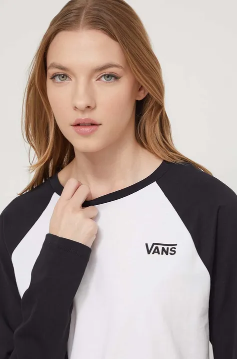 Βαμβακερή μπλούζα με μακριά μανίκια Vans χρώμα: άσπρο