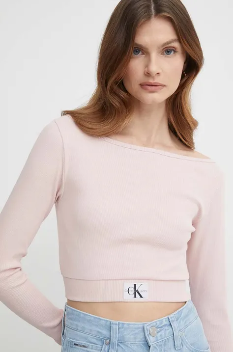 Tričko s dlhým rukávom Calvin Klein Jeans dámske,ružová farba,J20J223355