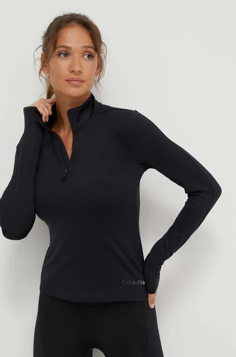 Блуза с дълги ръкави за трениране Calvin Klein Performance в черно с ниско поло