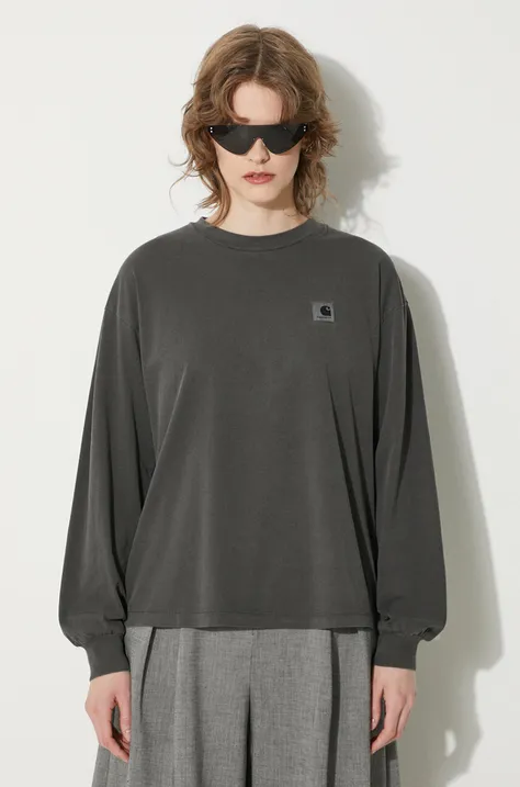 Памучна блуза с дълги ръкави Carhartt WIP Longsleeve Nelson T-Shirt в сиво I033052.98GD