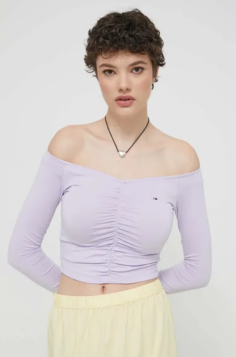 Блузка Tommy Jeans колір фіолетовий однотонна