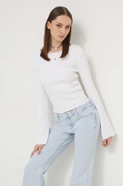 Tričko s dlhým rukávom Tommy Jeans dámsky, biela farba, DW0DW17887
