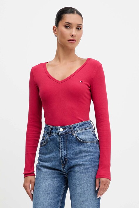 Tommy Jeans longsleeve damski kolor różowy DW0DW17990