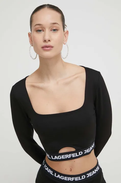 Majica z dolgimi rokavi Karl Lagerfeld Jeans ženski, črna barva