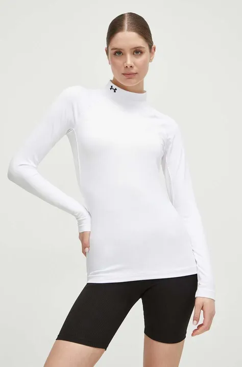 Tréningové tričko s dlhým rukávom Under Armour ColdGear Authentics biela farba, s polorolákom, 1368702