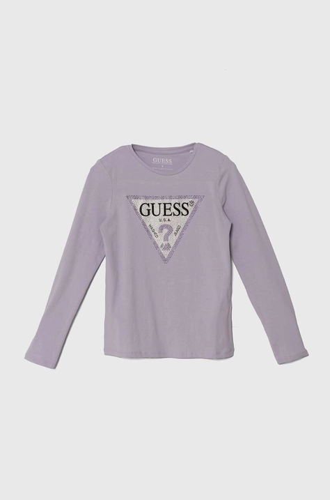 Дитячий лонгслів Guess колір рожевий