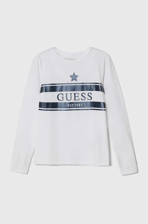 Dječja pamučna majica dugih rukava Guess boja: bijela