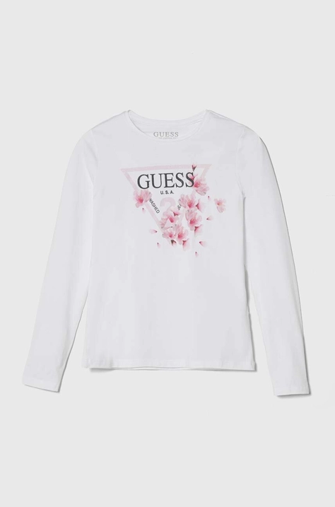 Дитячий лонгслів Guess колір білий