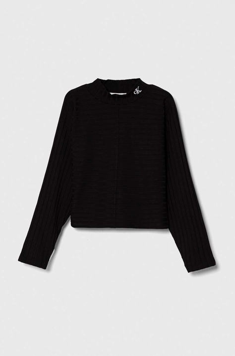 Calvin Klein Jeans longsleeve copii culoarea negru, cu turtleneck