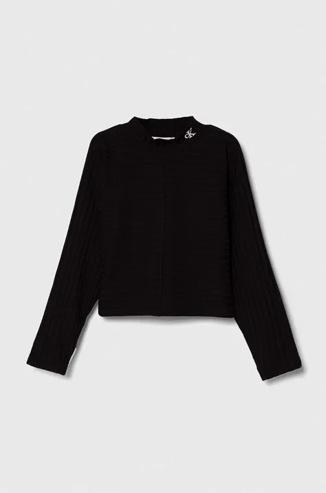 Detské tričko s dlhým rukávom Calvin Klein Jeans čierna farba, s polorolákom