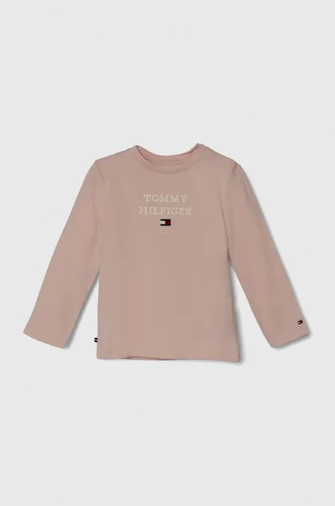 Kojenecké tričko s dlouhým rukávem Tommy Hilfiger růžová barva