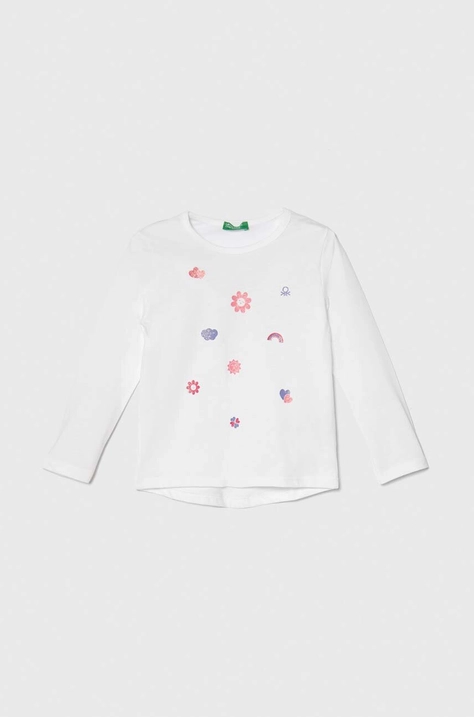 United Colors of Benetton longsleeve din bumbac pentru copii culoarea alb