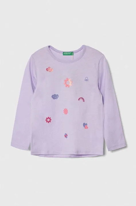 Detská bavlnená košeľa s dlhým rukávom United Colors of Benetton fialová farba