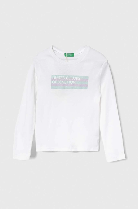 Дитячий бавовняний лонгслів United Colors of Benetton колір білий