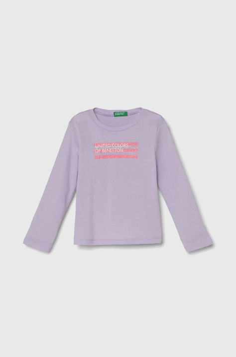 United Colors of Benetton longsleeve din bumbac pentru copii culoarea violet