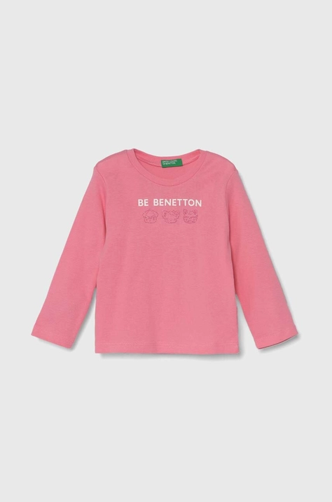 Дитячий бавовняний лонгслів United Colors of Benetton колір рожевий