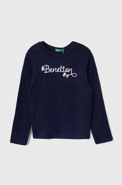 United Colors of Benetton longsleeve din bumbac pentru copii culoarea albastru marin