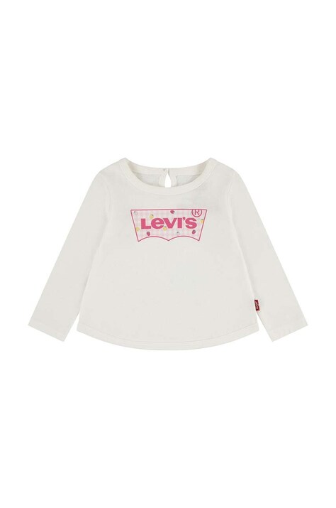 Detské bavlnené tričko s dlhým rukávom Levi's LVG CURVED HEM LS TEE béžová farba