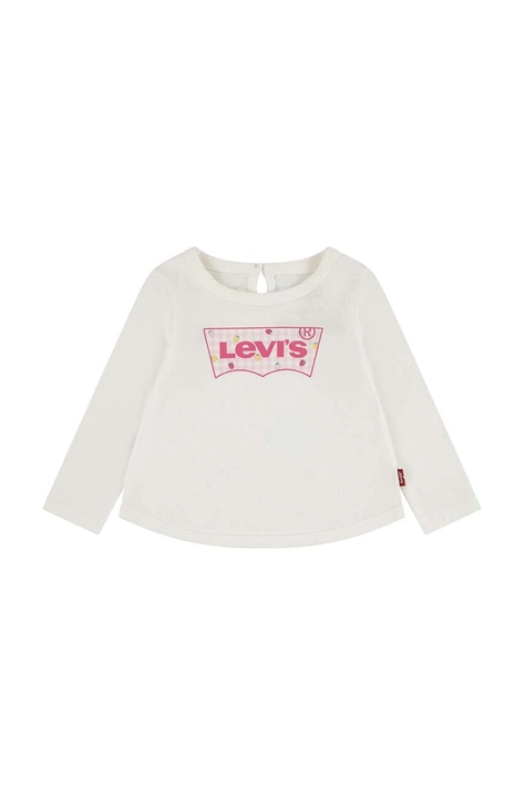 Pamučna majica dugih rukava za bebe Levi's LVG CURVED HEM LS TEE boja: bež