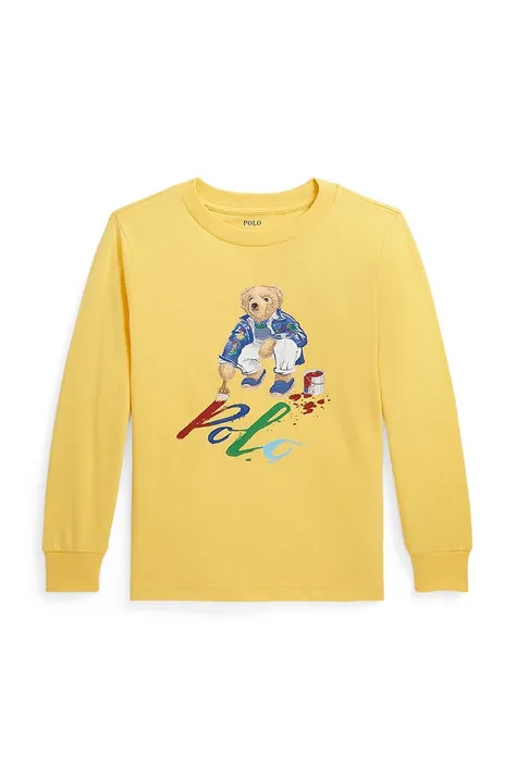 Detská bavlnená košeľa s dlhým rukávom Polo Ralph Lauren žltá farba, s potlačou