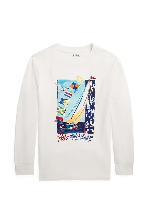 Dětské bavlněné tričko s dlouhým rukávem Polo Ralph Lauren bílá barva, s potiskem
