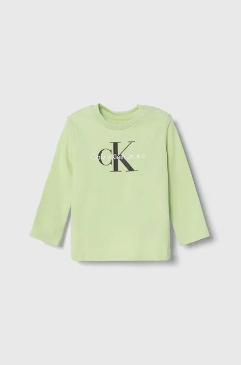 Calvin Klein Jeans longsleeve dziecięcy kolor zielony z nadrukiem