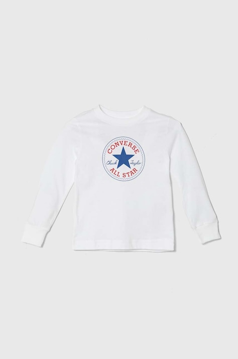 Converse Bavlnené tričko s dlhým rukávom Converse biela farba, s potlačou