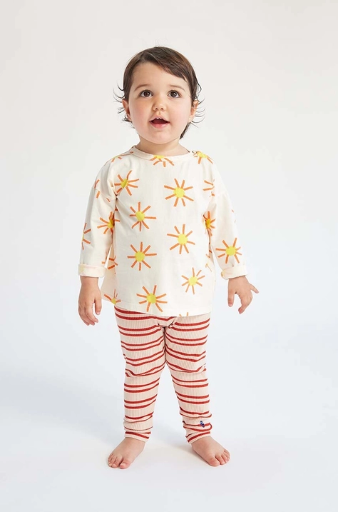 Bobo Choses longsleeve bawełniany niemowlęcy kolor beżowy wzorzysty