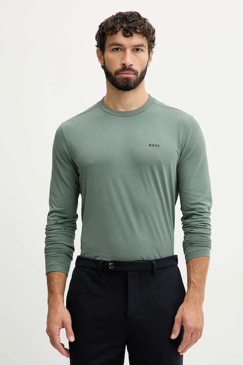 Majica z dolgimi rokavi BOSS Green moška, črna barva, 50506365