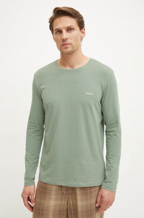 BOSS longsleeve bărbați, culoarea verde, uni, 50515389