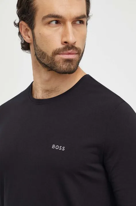 Majica z dolgimi rokavi lounge BOSS črna barva