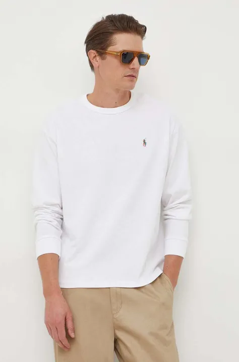 Bavlnené tričko s dlhým rukávom Polo Ralph Lauren biela farba, jednofarebný, 710926612