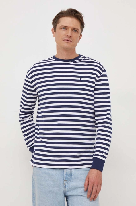 Polo Ralph Lauren longsleeve din bumbac culoarea bleumarin, cu model 710926742