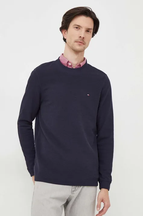 Tommy Hilfiger longsleeve bărbați, culoarea bleumarin, uni MW0MW34251