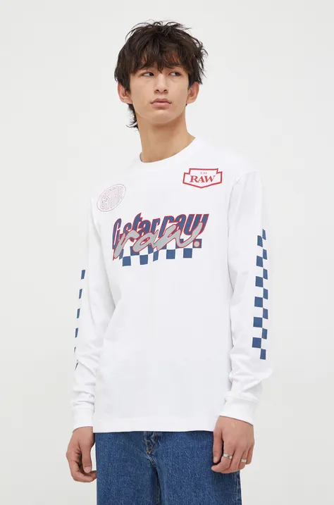 Βαμβακερή μπλούζα με μακριά μανίκια G-Star Raw χρώμα: άσπρο