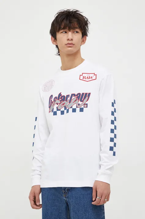 G-Star Raw longsleeve bawełniany kolor biały z nadrukiem