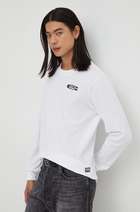 G-Star Raw longsleeve bawełniany kolor biały z aplikacją