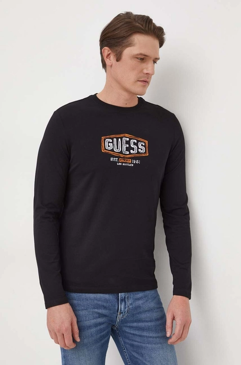 Guess longsleeve barbati, culoarea negru, cu imprimeu