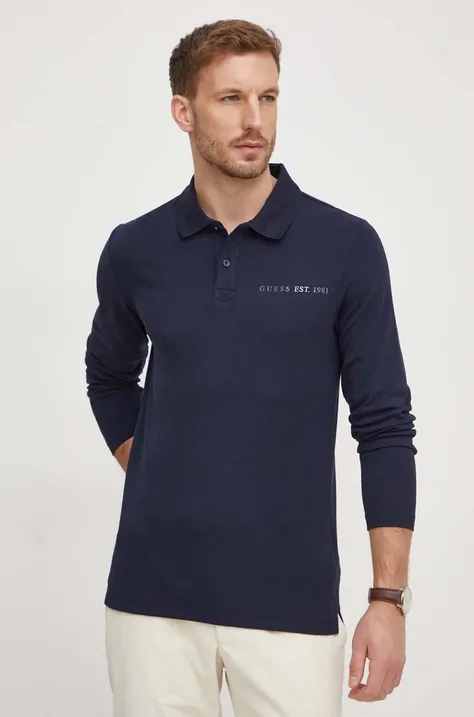 Majica z dolgimi rokavi Guess moški, mornarsko modra barva